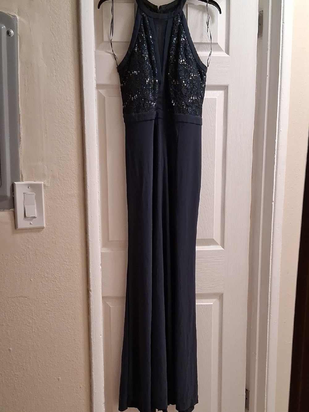 Night Way Collections Navy Sequin Halter Maxi Dress